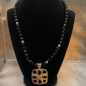 Jay King Black Onyx Pendant necklace- Blue Tooaz - Sterling Silver - HSN